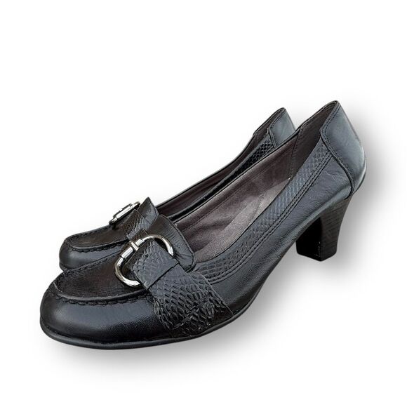 Aerosoles Heelrest Black Leather Moccasins Heeled Loafers Shoes Women's size 9.5 - Picture 12 of 15